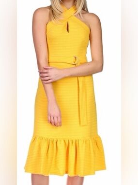 Michael Kors Gold Halter Midi Dress Cocktail